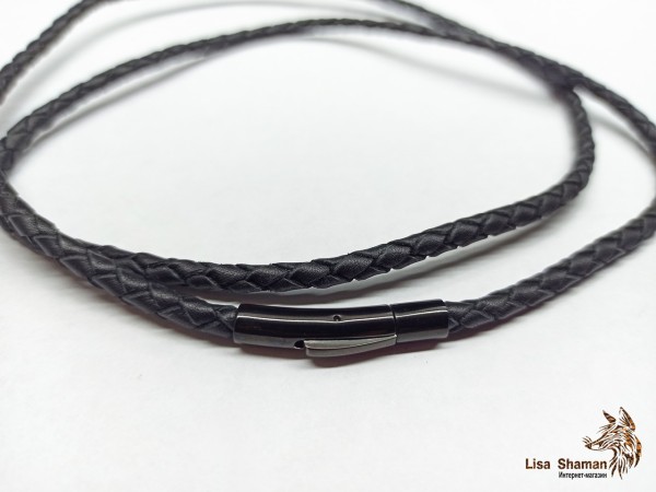 Кожаный шнурок для крестика 4 мм с прочной черной застежкой купить
