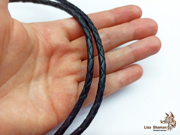 Кожаный шнурок для крестика без застежки черный 4 мм