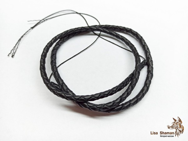 Кожаный шнурок для крестика без застежки черный 5 мм