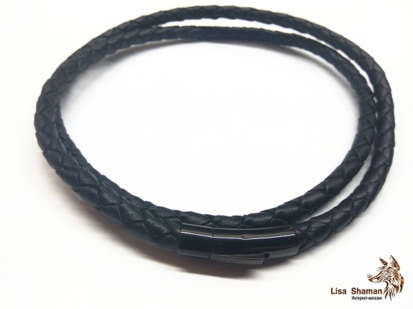 Кожаный шнурок для крестика 6 мм с прочной черной застежкой 