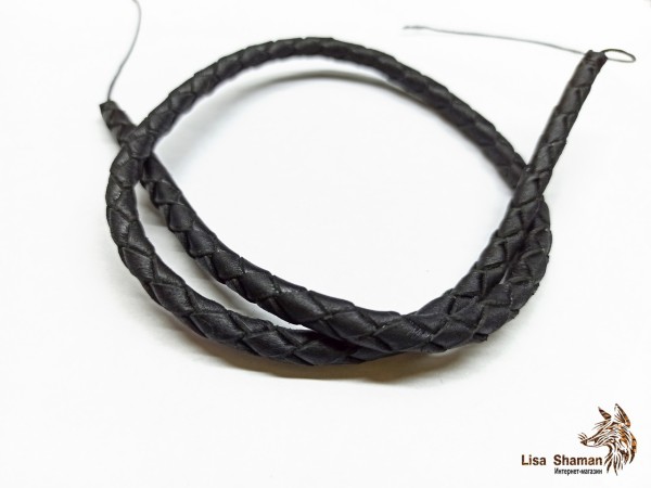 Кожаный шнурок для крестика без застежки черный 6 мм